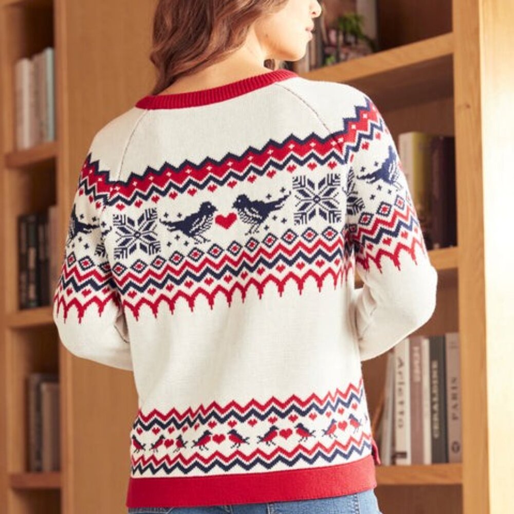 Modcloth Golden Day Raglan 100% Cotton Sweater Buttercream NWT bird fair isle XL - Picture 11 of 11